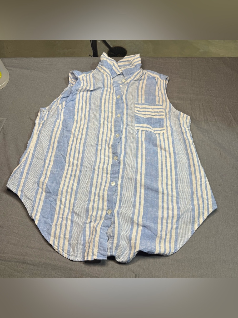 Westport Blue and White Striped Sleeveless Button-Front Blouse